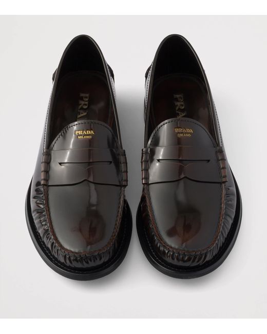 Prada Black Brushed Leather Loafers for men