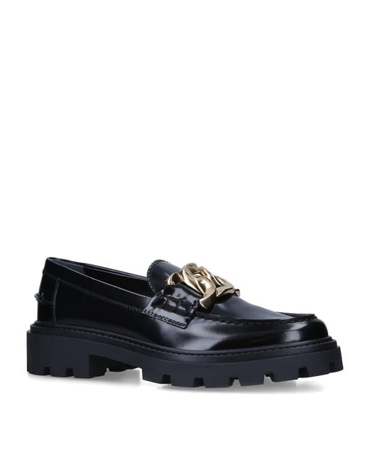 Tod's Black Leather Lug-Sole Loafers