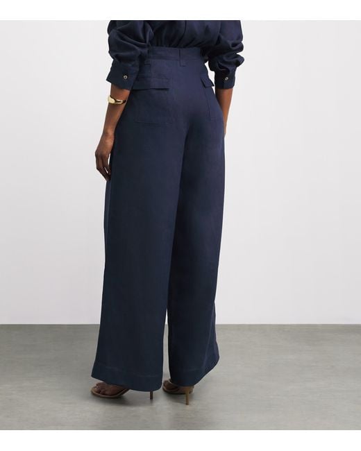 Melissa Odabash Blue Linen Serena Wide-Leg Trousers