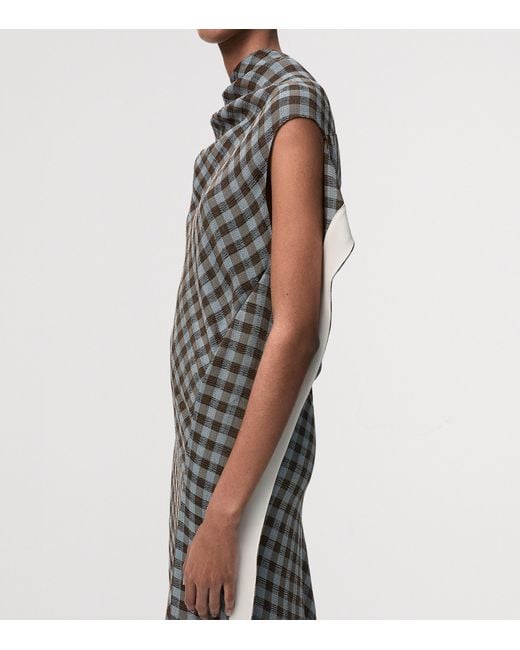 Loewe Gray Draped Check Maxi Dress