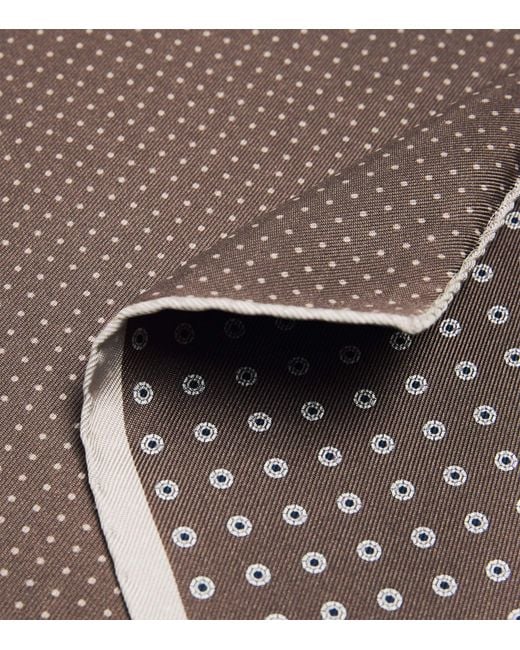 Canali Brown Silk Medallion Print Pocket Square for men