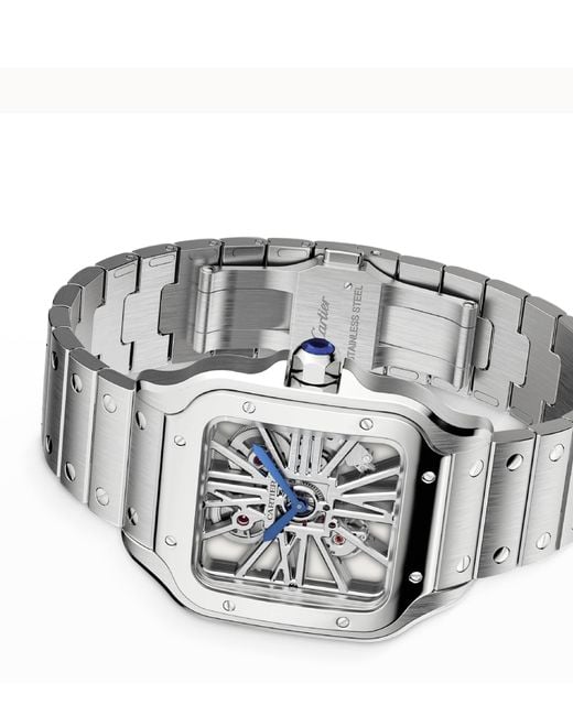 Cartier Metallic Large Steel Santos De Skeleton Watch for men