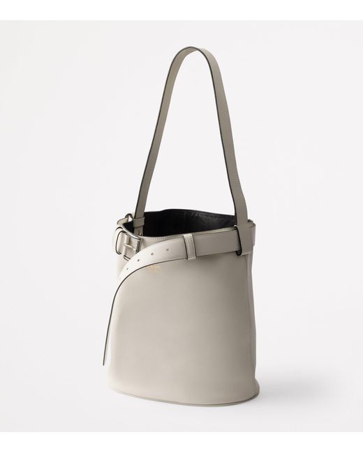 Prada White Leather Buckled Bucket Bag