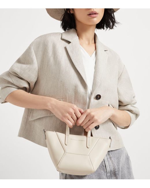 Brunello Cucinelli Natural Mini Calfskin Bc Duo Top-Handle Bag