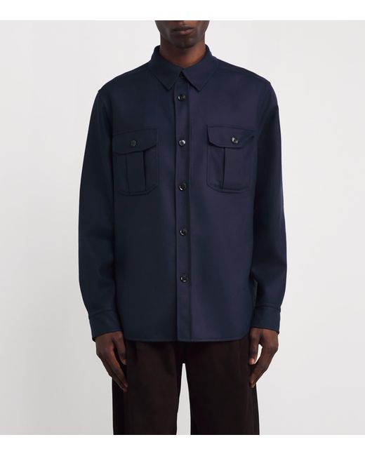 Brioni Blue Wool Twin-Pocket Overshirt for men