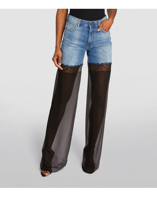 Nensi Dojaka Blue Sheer-detail Hybrid High-rise Jeans
