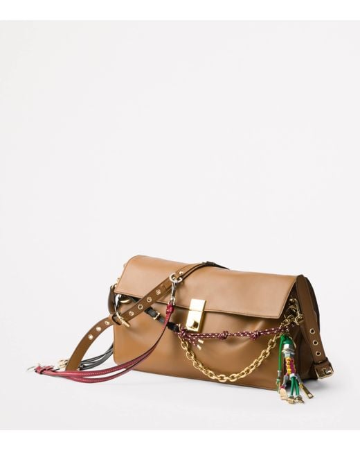 Prada Brown Large Leather Soft Sound Charm Shoulder Bag