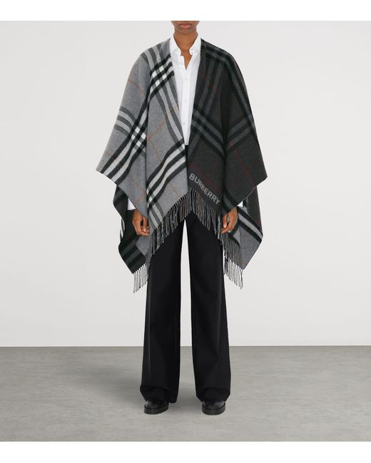 Burberry Black Wool-Cashmere Contrast-Check Cape