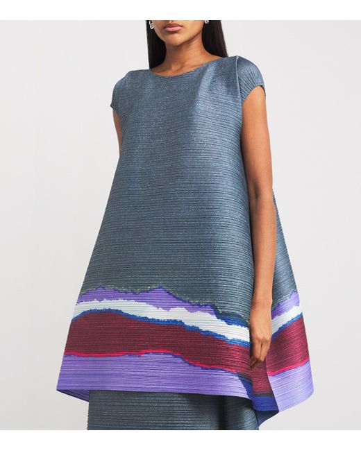 Pleats Please Issey Miyake Blue Grainy Colors Top