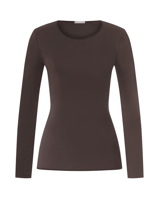Hanro Brown Cotton Seamless Long-Sleeve Top