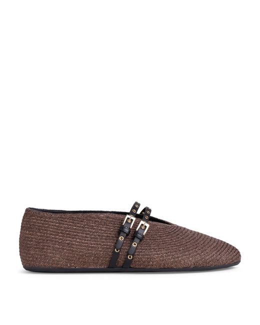 Alaïa Brown Raffia-Leather Ballet Flats