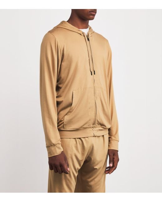 Derek Rose Natural Micromodal Zipped Hoodie for men