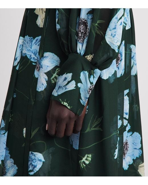 Erdem Green Silk Voile Floral Maxi Dress
