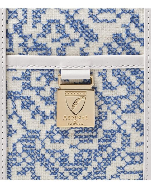 Aspinal Blue Canvas Raffia Henley Tote Bag