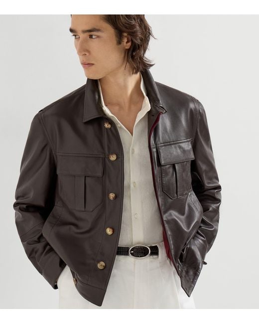 Brunello Cucinelli Gray Nappa Leather Jacket for men