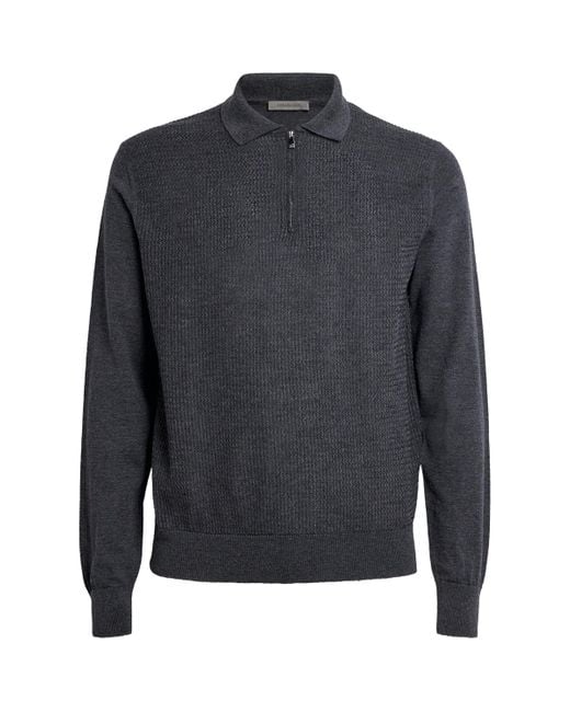 Corneliani Gray Virgin Wool Quarter-Zip Polo Sweater for men