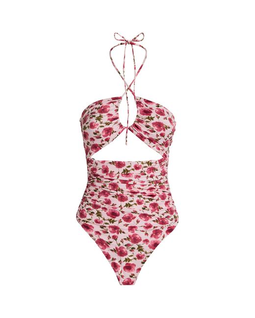 Magda Butrym Pink Floral Halterneck Swimsuit