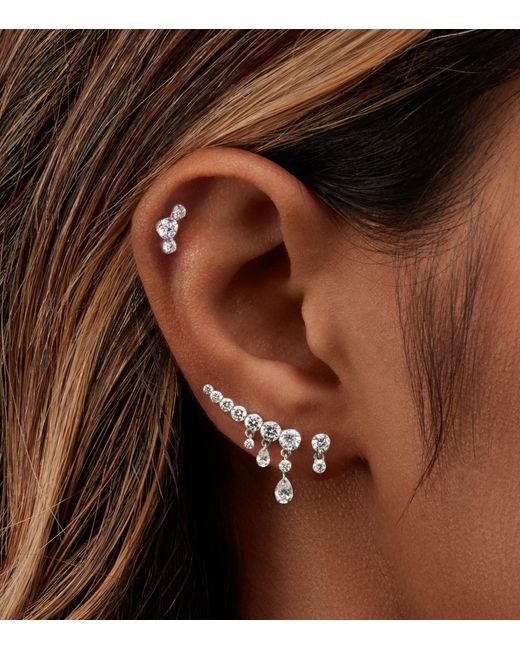 Maria Tash Metallic Invisible Set Three Diamond Curve Threaded Stud Earring