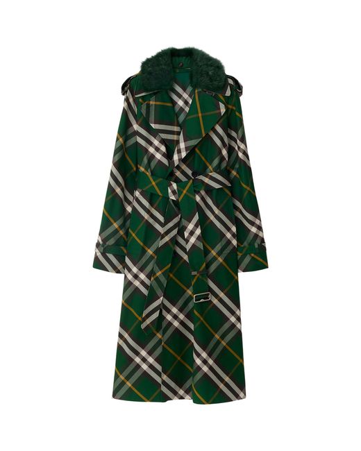 Burberry Green Check Print Long Trench Coat
