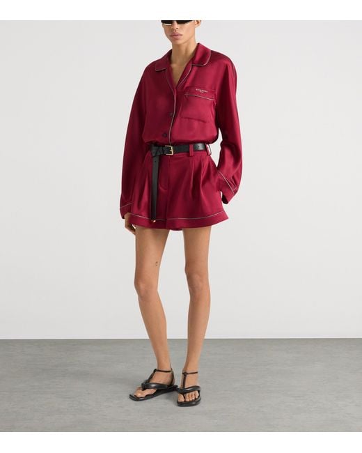 Givenchy Red Silk Pleated Shorts