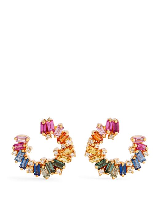 Suzanne Kalan White Diamond And Sapphire Shimmer Sideways Hoop Earrings
