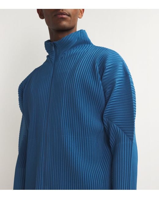 Homme Plissé Issey Miyake Pleated Zip-Up Cardigan in Blue for Men