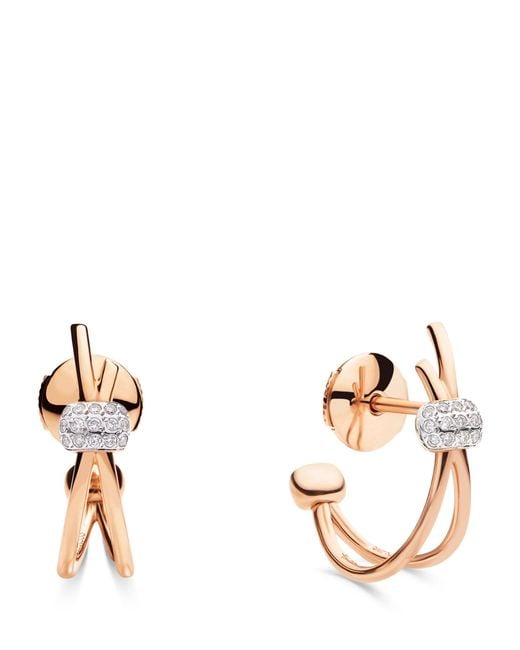 Pomellato Metallic Rose Gold And Diamond Together Hoop Earrings