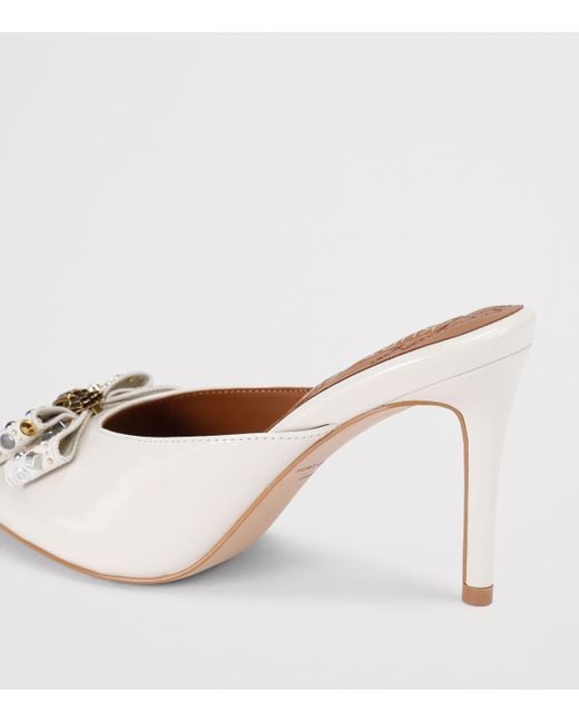Kurt Geiger White Leather Belgravia Stud Bow Heeled Mules