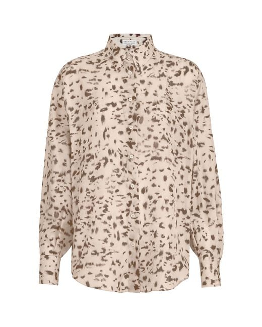 Brunello Cucinelli Natural Silk Lynx Print Pongee Shirt