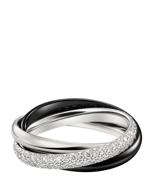 Cartier Brown Small White Gold, Ceramic And Diamond Trinity Ring