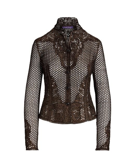 Ralph Lauren Black Metallic Suede Open-Knit Single-Breasted Jacket