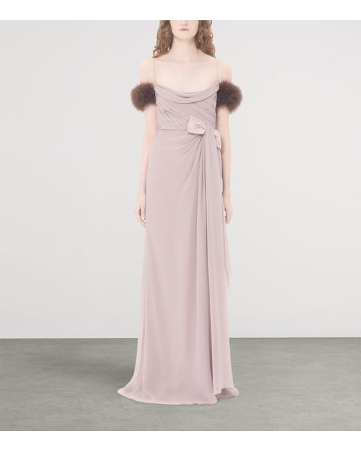Valentino Purple Silk Feather-Trim Gown
