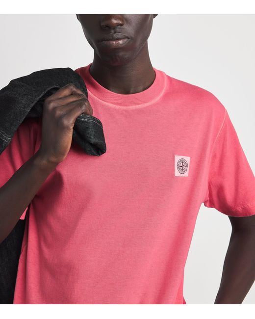 Stone Island Pink Cotton Logo T-Shirt for men