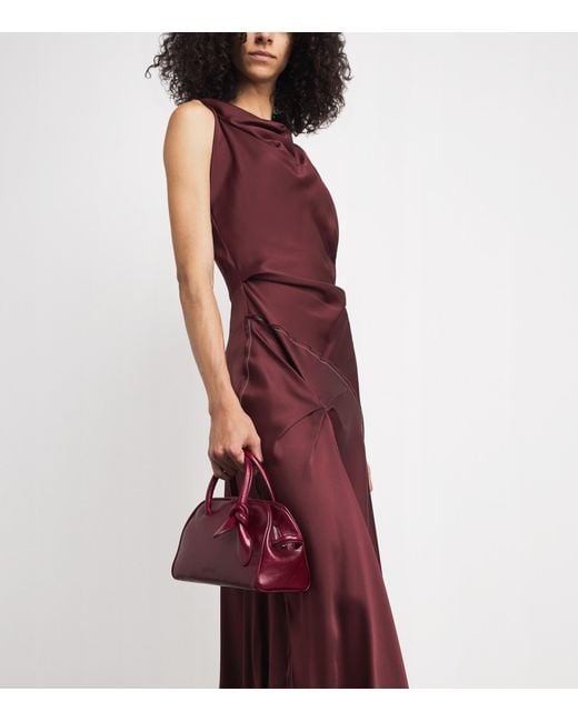 Victoria Beckham Red Satin Asymmetric Draped Midi Dress