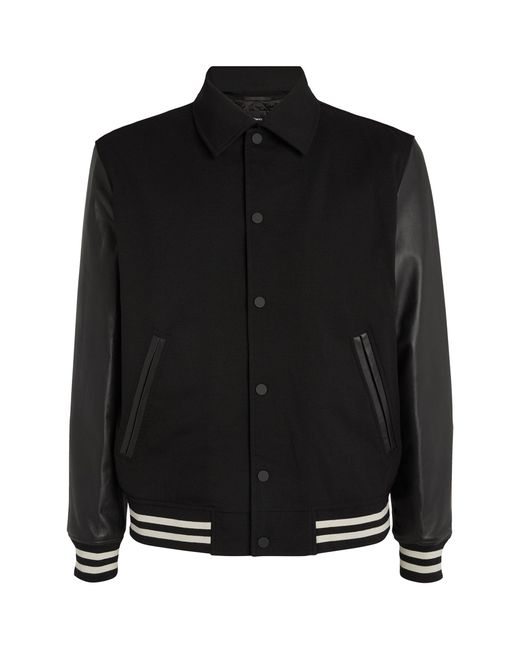 Theory Black Leather-sleeve Varsity Jacket for men