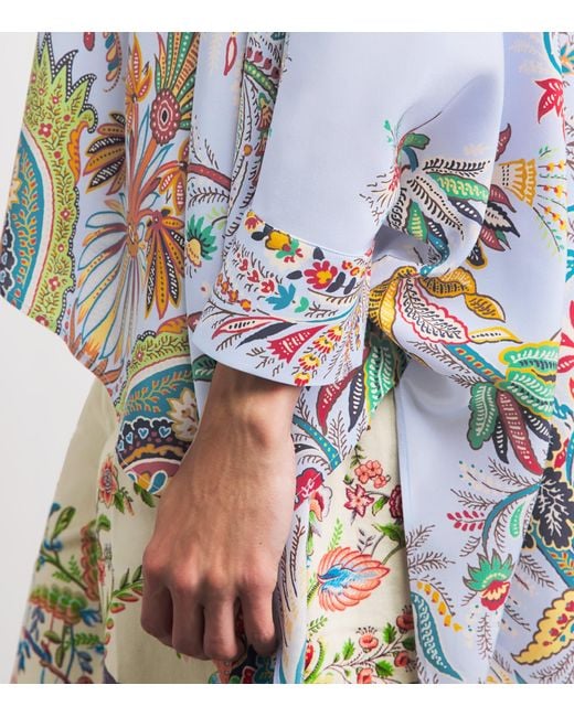 Etro White Silk Floral Asymmetric Shirt