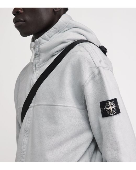 Stone Island Gray Cotton Fleece Laminated Hoodie for men