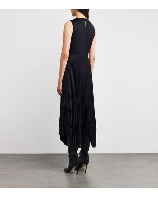Claudie Pierlot Satin-Lace Pleated Midi Dress in Black | Lyst