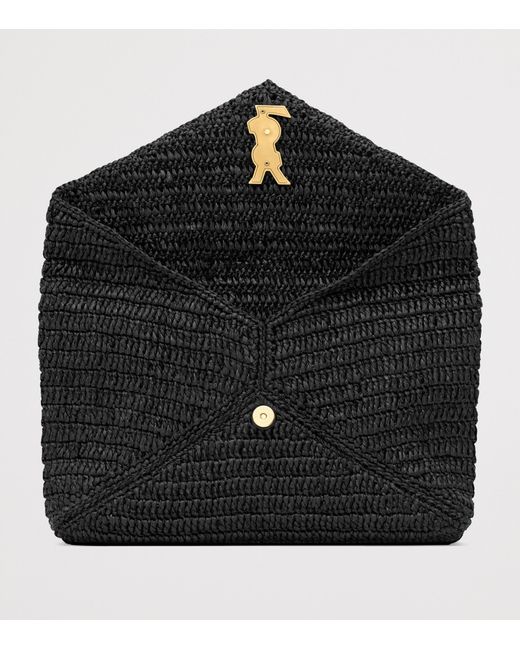 Saint Laurent Black Raffia Cassandre Envelope Pouch