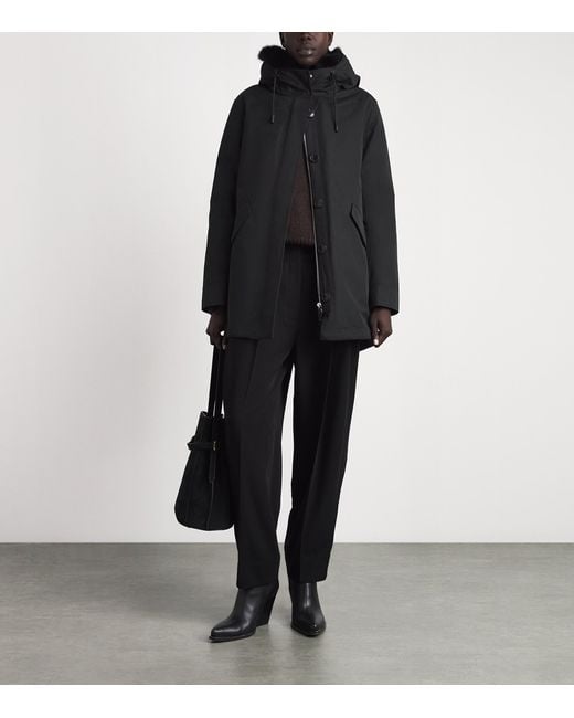 Yves Salomon Black Down Fur-Trim Technical Parka Coat