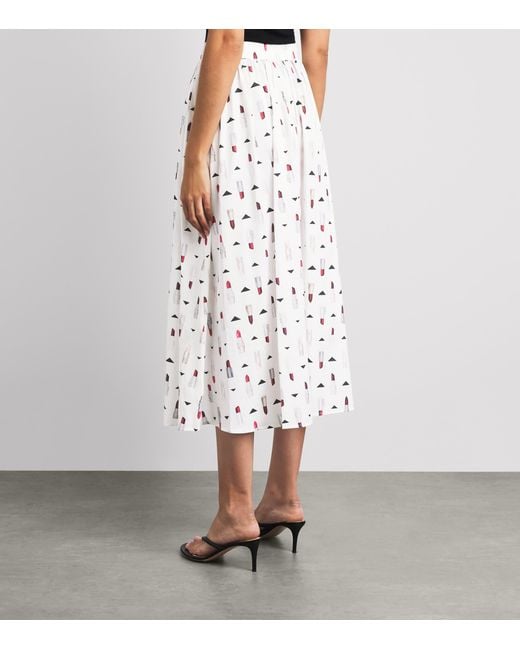 L'Agence White Lipstick Seina Pleated Midi Skirt