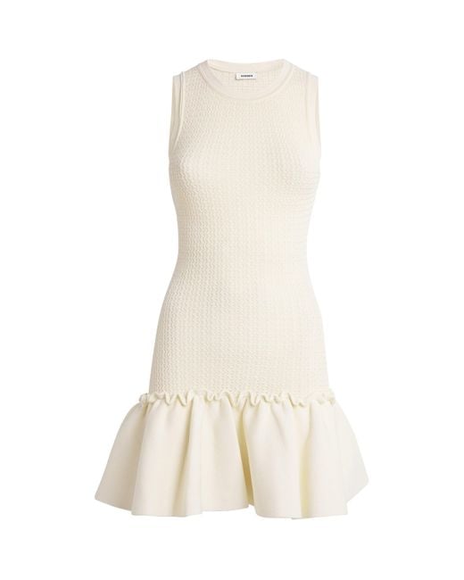 Sandro Natural Knitted Ruffle-Trim Mini Dress