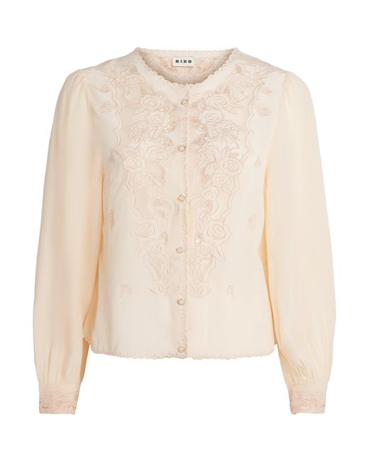 Rixo Natural Silk Embroidered Faela Blouse