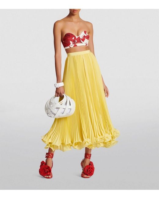 Balmain Yellow Ruffle-hem Pleated Skirt