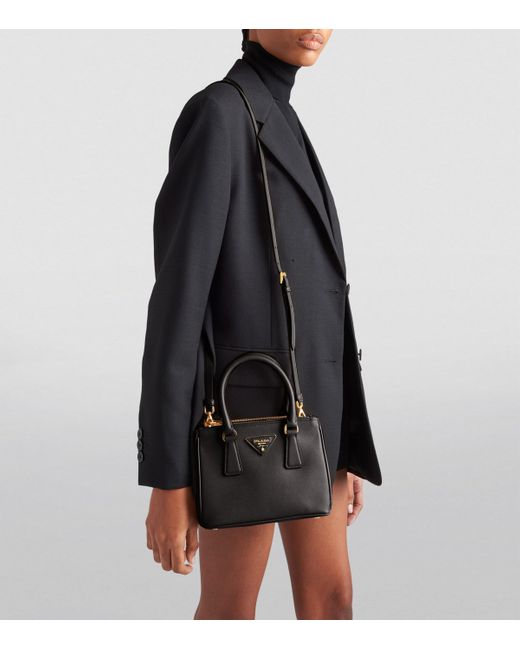 Prada Black Mini Leather Galleria Top-Handle Bag