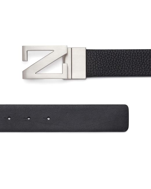 Zegna Black Calfskin Logo-buckle Belt for men