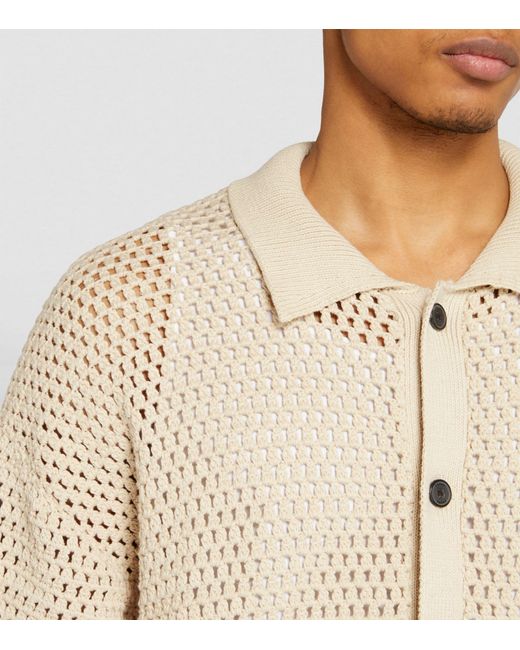 FRAME Natural Crochet Short-sleeve Polo Shirt