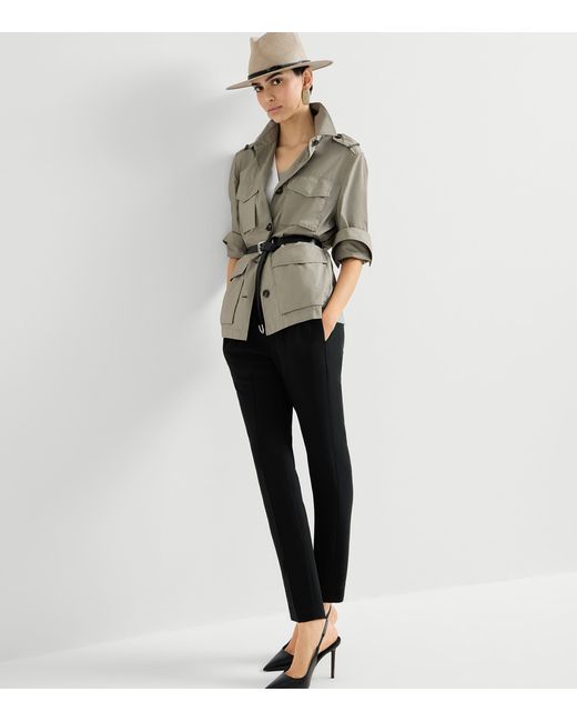Brunello Cucinelli Black Crepe Slim Trousers