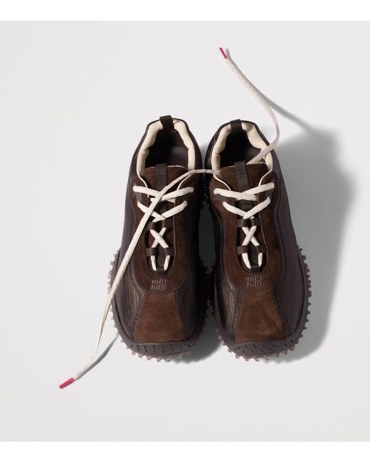 Miu Miu Brown Technical Fabric & Suede Bubble Sneakers