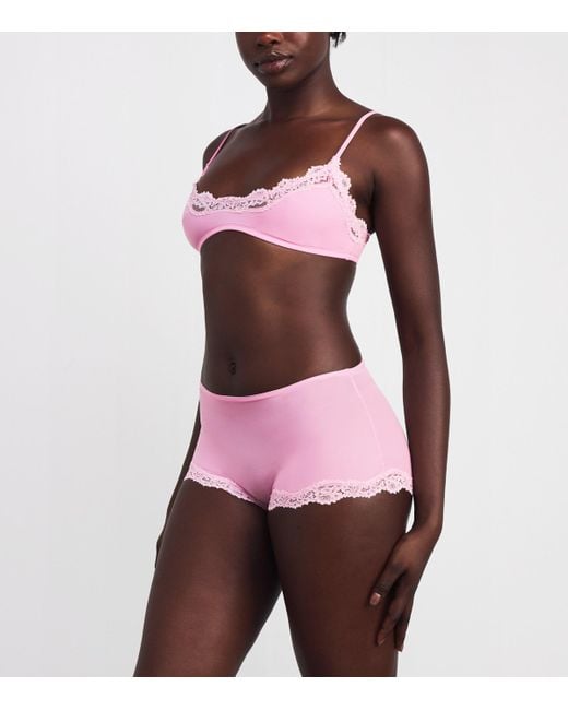 Skims Pink Lace-Trim Fits Everybody Boyshort Briefs